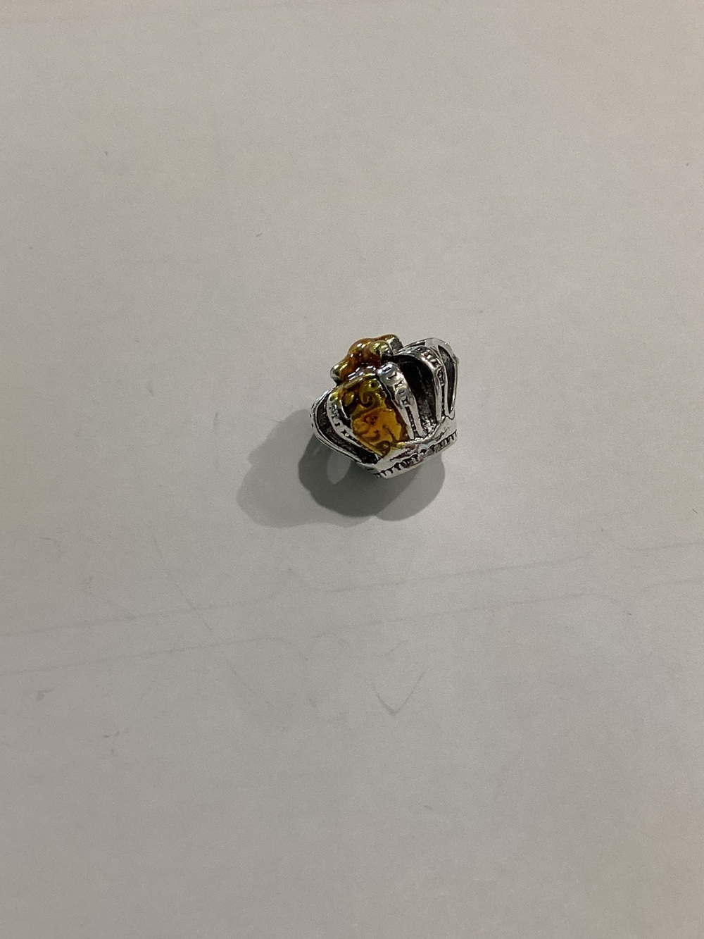 Silver Crown Charm with Yellow Enamel Accent - Women Jewelry